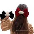 New Pearl Flannel Red Black Big Hair Barrettes Bow Knot Fashion Accessories Hairpin Korean Luxury Spring Clip